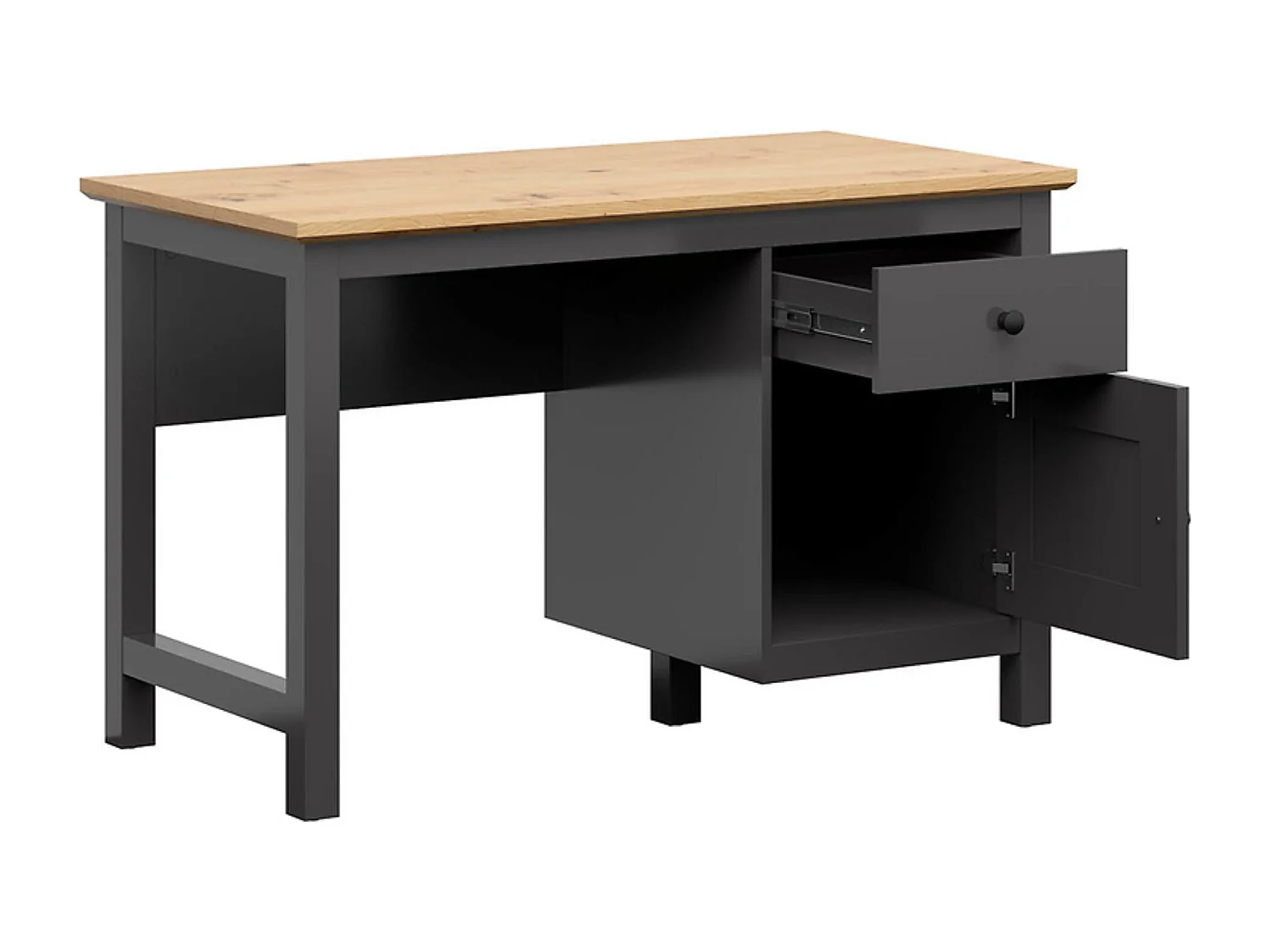 Bureau avec portes et tiroir coloris Gris graphite/Chêne artisan - Longueur 120 x Profondeur 60 x Hauteur 75 cm
