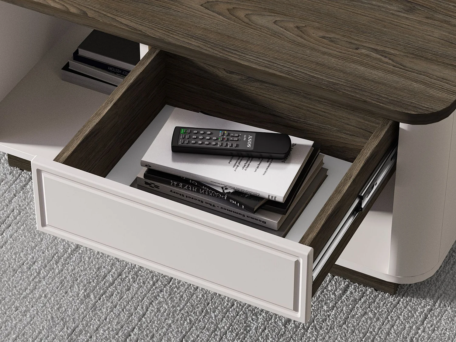 Couchtisch mit Schublade – Kaschmir/Eiche Optik Dunkel – 90x60cm – VILAVIO