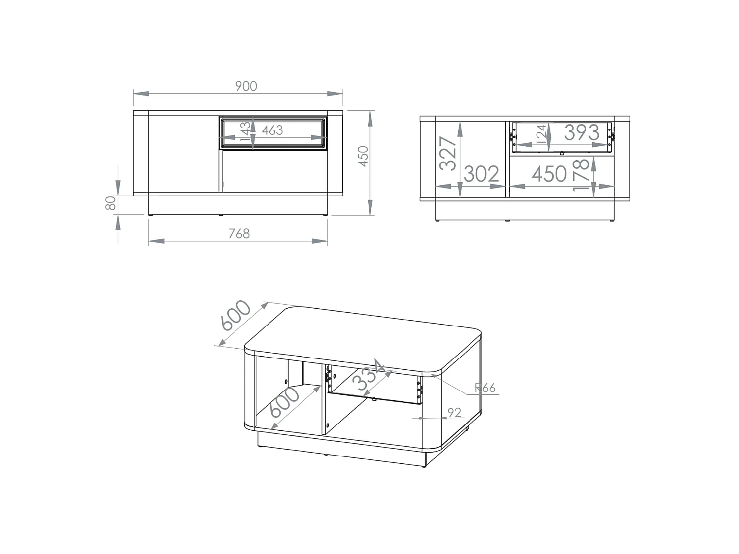 Table basse avec tiroir et niches – gris cachemire/aspect chêne foncé – 90x60 cm – VILAVIO