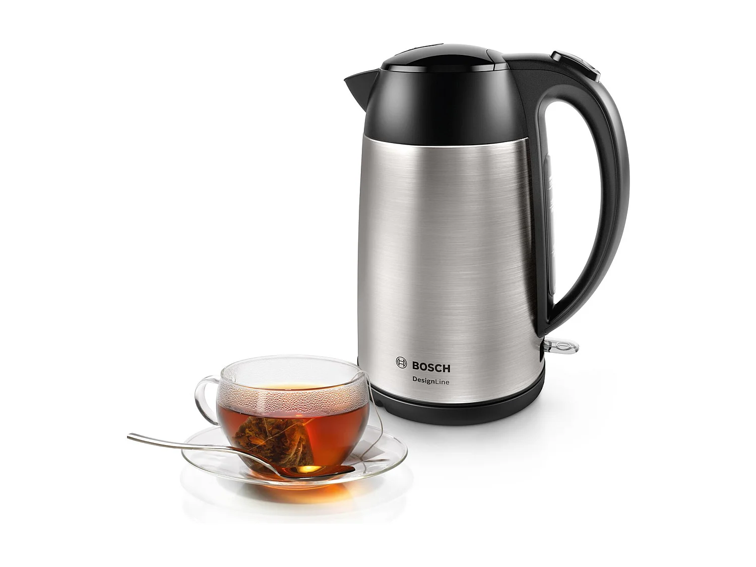 Chaleira elétrica sem fio Bosch DesignLine 1,7L em aço inoxidável com filtro anticalcário removível