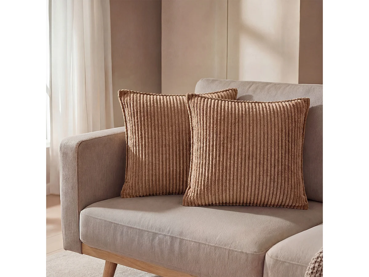 MATELAS POUR TOUS | Lot de 2 coussins velours côtelé MALO 40x40cm | Marron