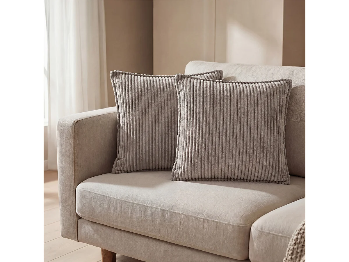 MATELAS POUR TOUS | Lot de 2 coussins velours côtelé MALO 40x40cm | Gris Clair