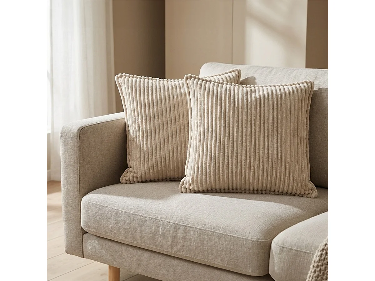 MATELAS POUR TOUS | Lot de 2 coussins velours côtelé MALO 40x40cm | Beige