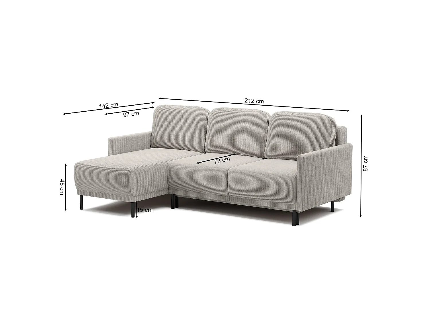 Hoekbank met slaapfunctie & opbergruimte – Corduroy – Universeel – Paars – HAMIEL