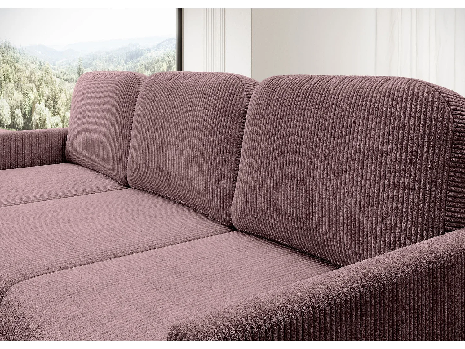 Hoekbank met slaapfunctie & opbergruimte – Corduroy – Universeel – Paars – HAMIEL