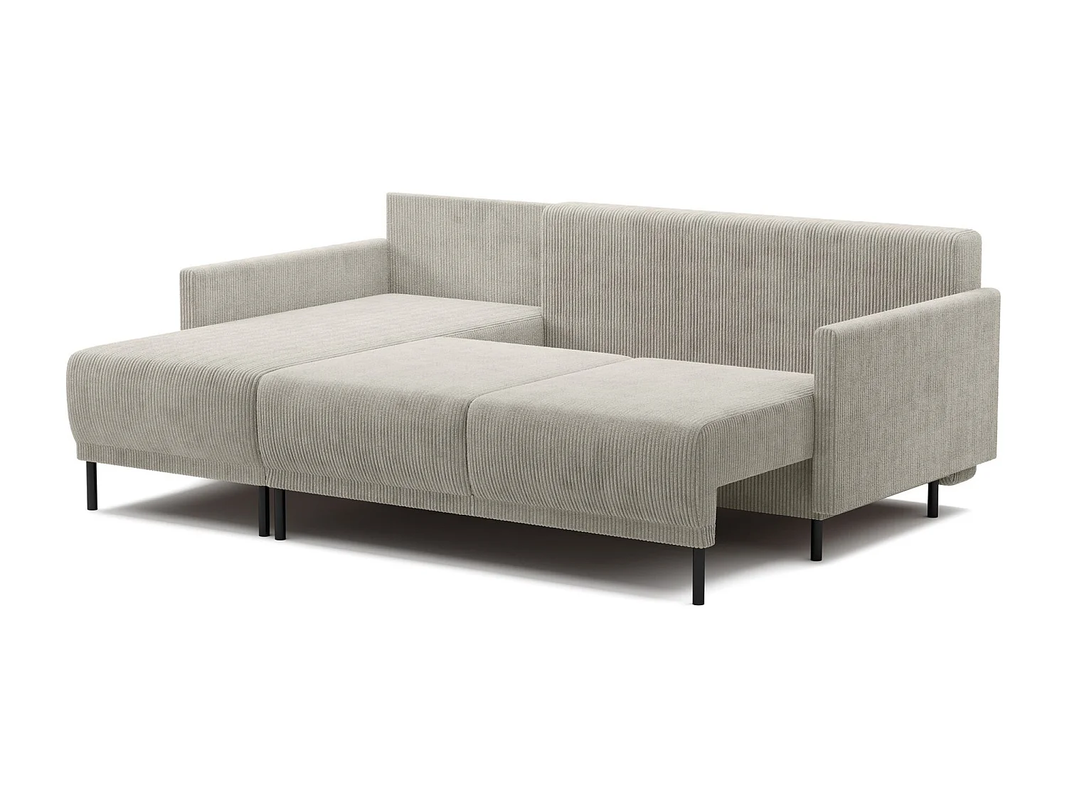 Canapé d'angle convertible avec coffre – Velours côtelé – Universel – Beige clairs – HAMIEL