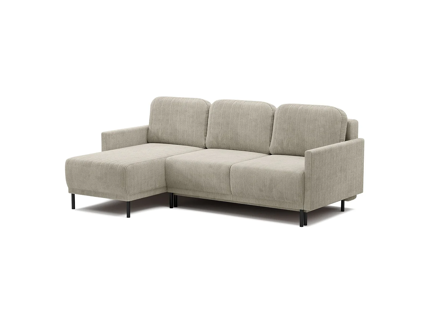 Canapé d'angle convertible avec coffre – Velours côtelé – Universel – Beige clairs – HAMIEL