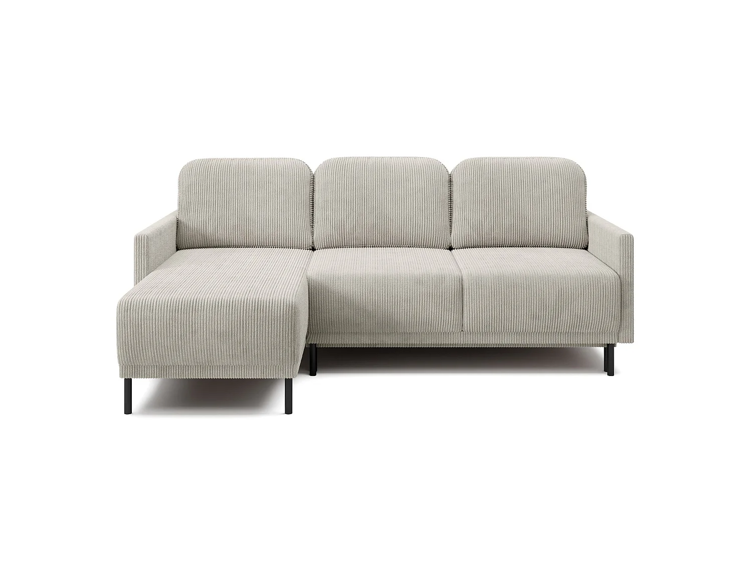 Canapé d'angle convertible avec coffre – Velours côtelé – Universel – Beige clairs – HAMIEL