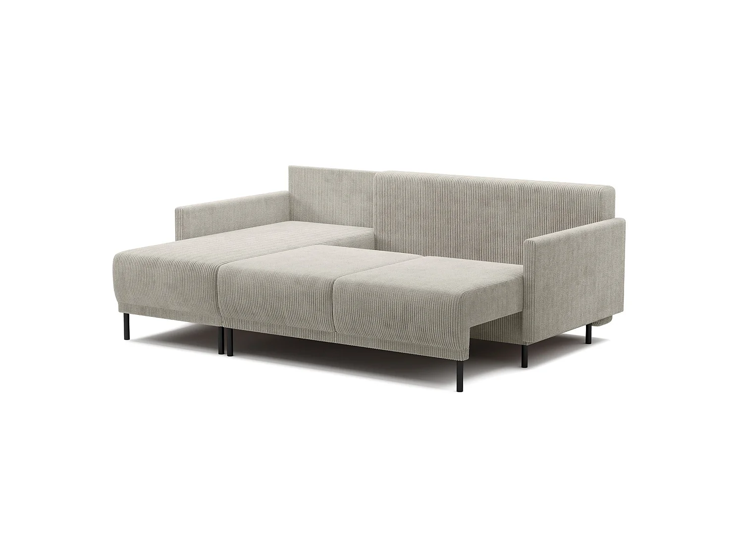 Canapé d'angle convertible avec coffre – Velours côtelé – Universel – Beige clairs – HAMIEL