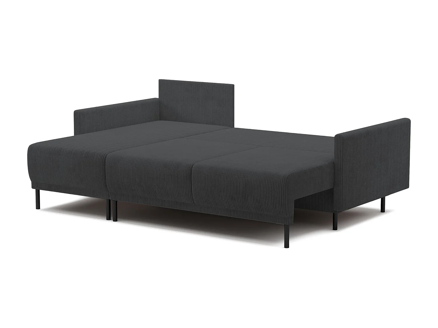 Canapé d'angle convertible avec coffre – Velours côtelé – Universel – Gris bleu – HAMIEL