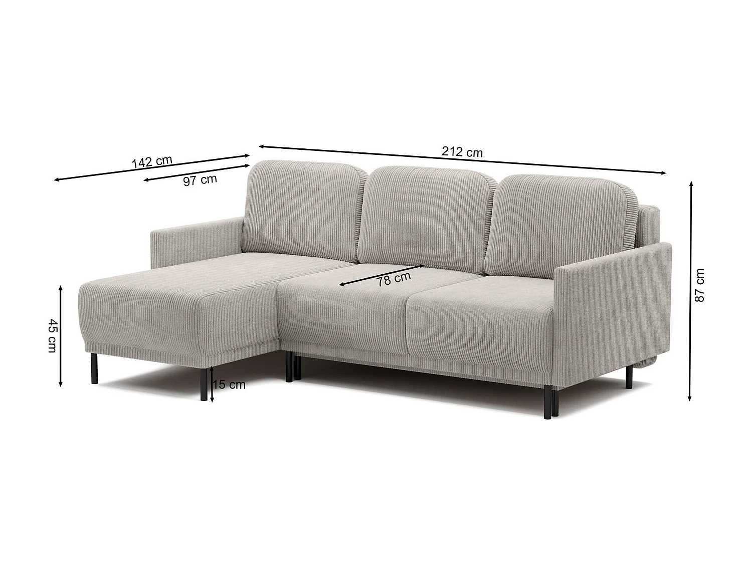 Canapé d'angle convertible avec coffre – Velours côtelé – Universel – Gris bleu – HAMIEL