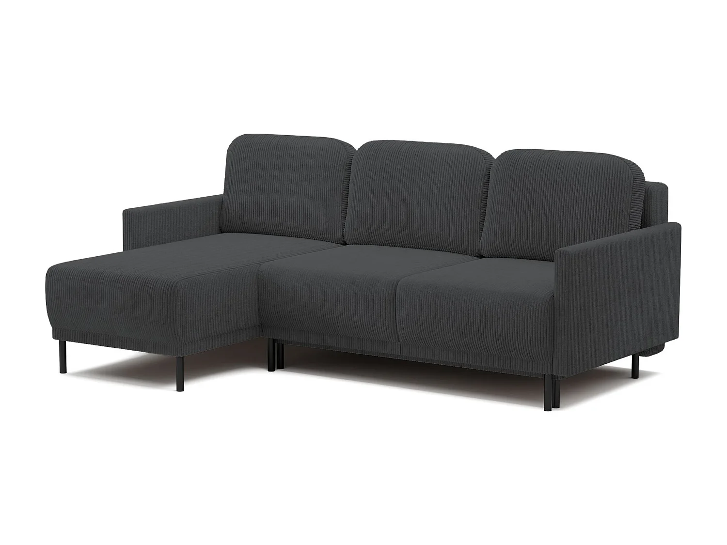 Canapé d'angle convertible avec coffre – Velours côtelé – Universel – Gris bleu – HAMIEL