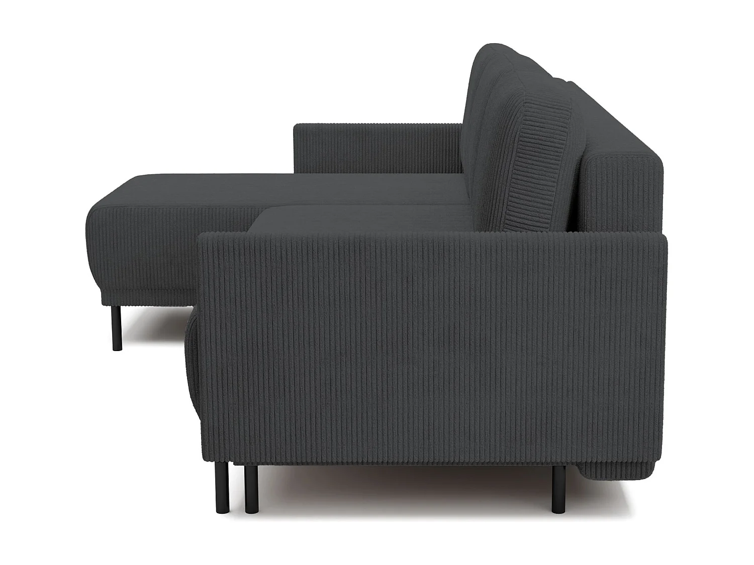 Canapé d'angle convertible avec coffre – Velours côtelé – Universel – Gris bleu – HAMIEL