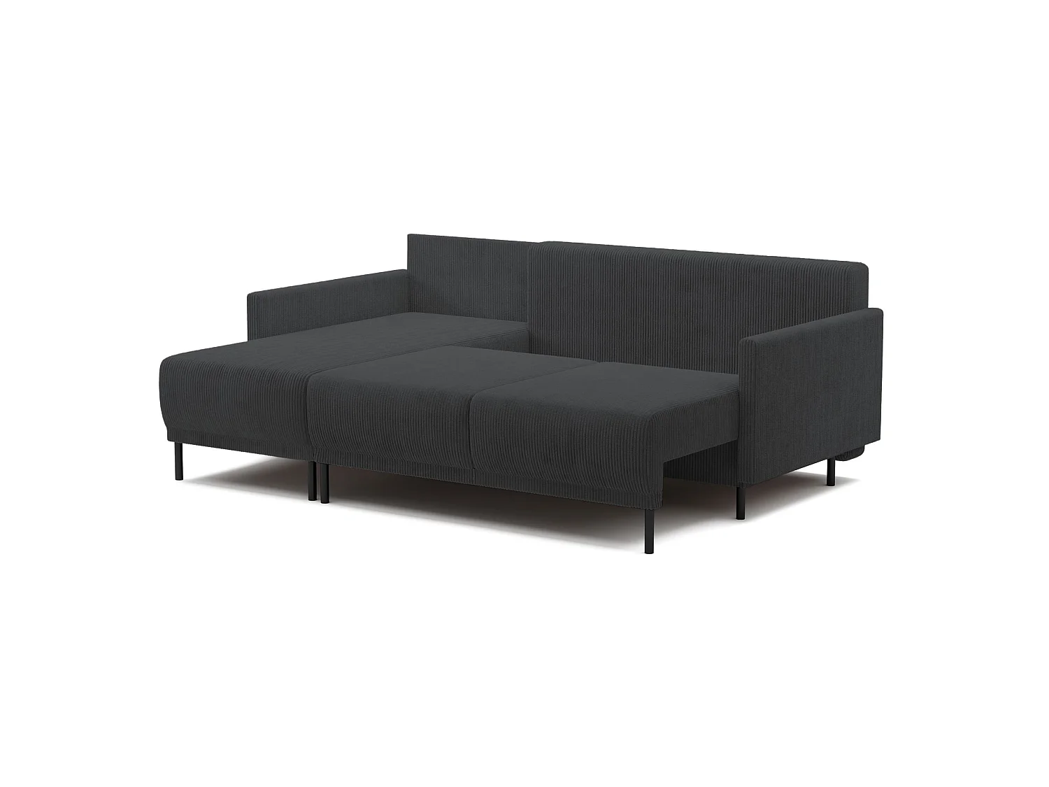 Ecksofa mit Schlaffunktion & Bettkasten – Cord – Universal – Blaugrau – HAMIEL