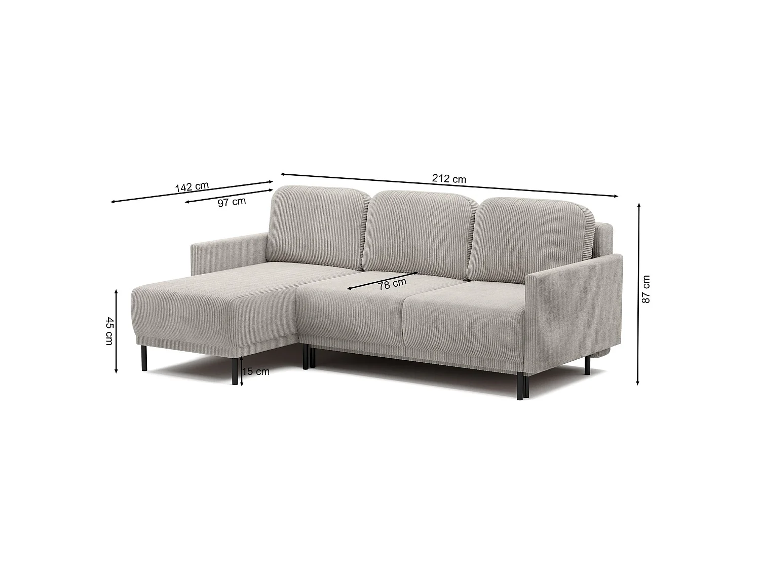 Canapé d'angle convertible avec coffre – Velours côtelé – Universel – Gris bleu – HAMIEL