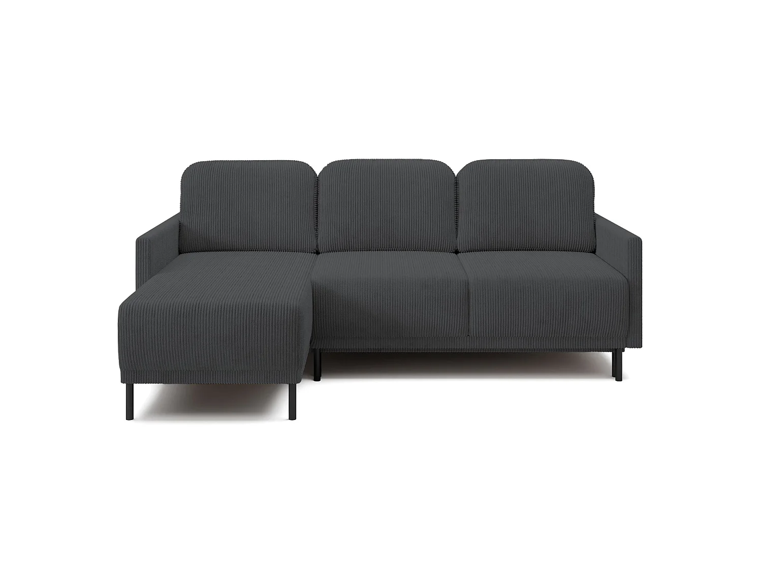 Canapé d'angle convertible avec coffre – Velours côtelé – Universel – Gris bleu – HAMIEL