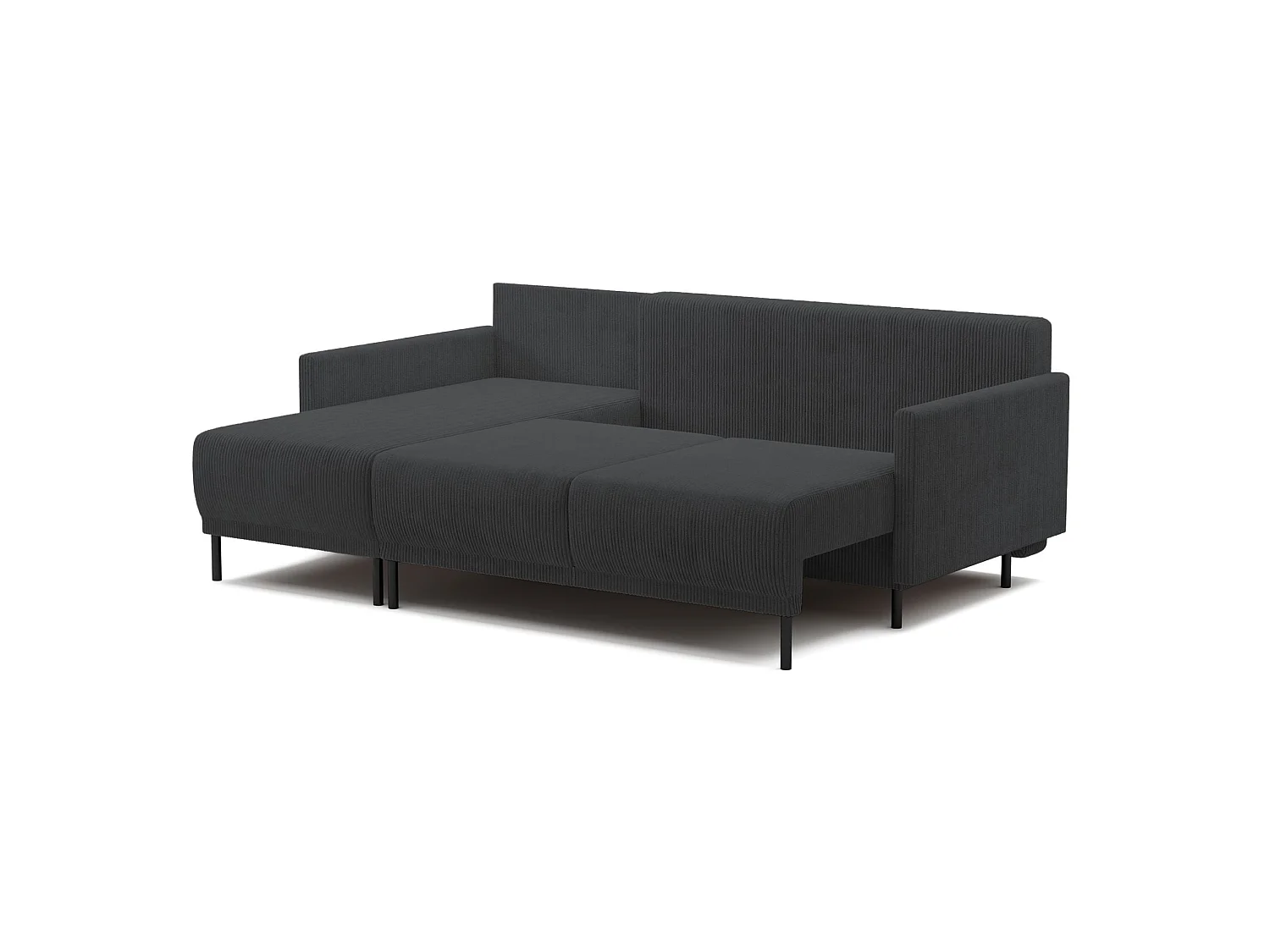 Canapé d'angle convertible avec coffre – Velours côtelé – Universel – Gris bleu – HAMIEL