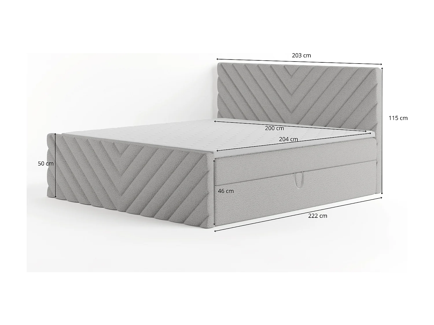 Lit rembourré moderne TOGO avec coffre 200x200 cm en tissu  CENTAUR 14 gris