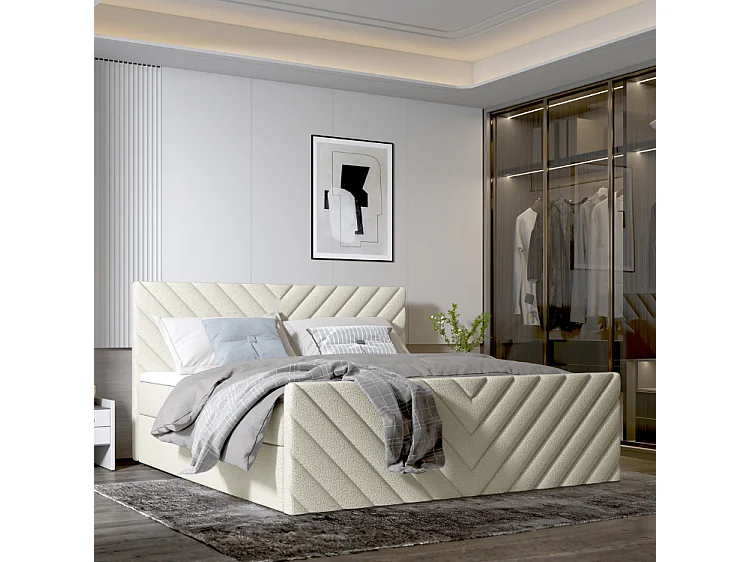 Lit rembourré moderne TOGO avec coffre de rangement pour literie 140x200 cm en tissu CENTAUR 1 blanc