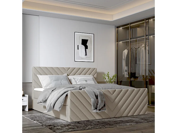 Lit rembourré moderne TOGO avec coffre de rangement pour literie 180200 cm en tissu CENTAUR 3 beige