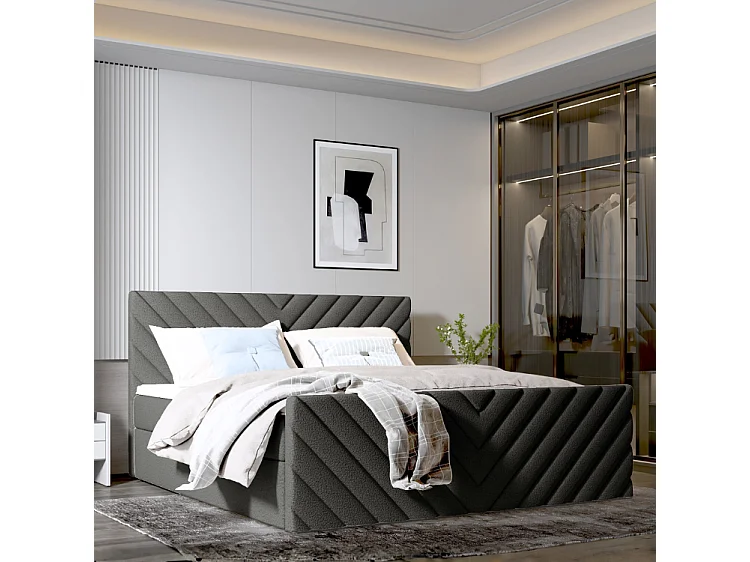 Lit rembourré moderne TOGO avec coffre 120x200 cm en tissu LAMBI 13 noir