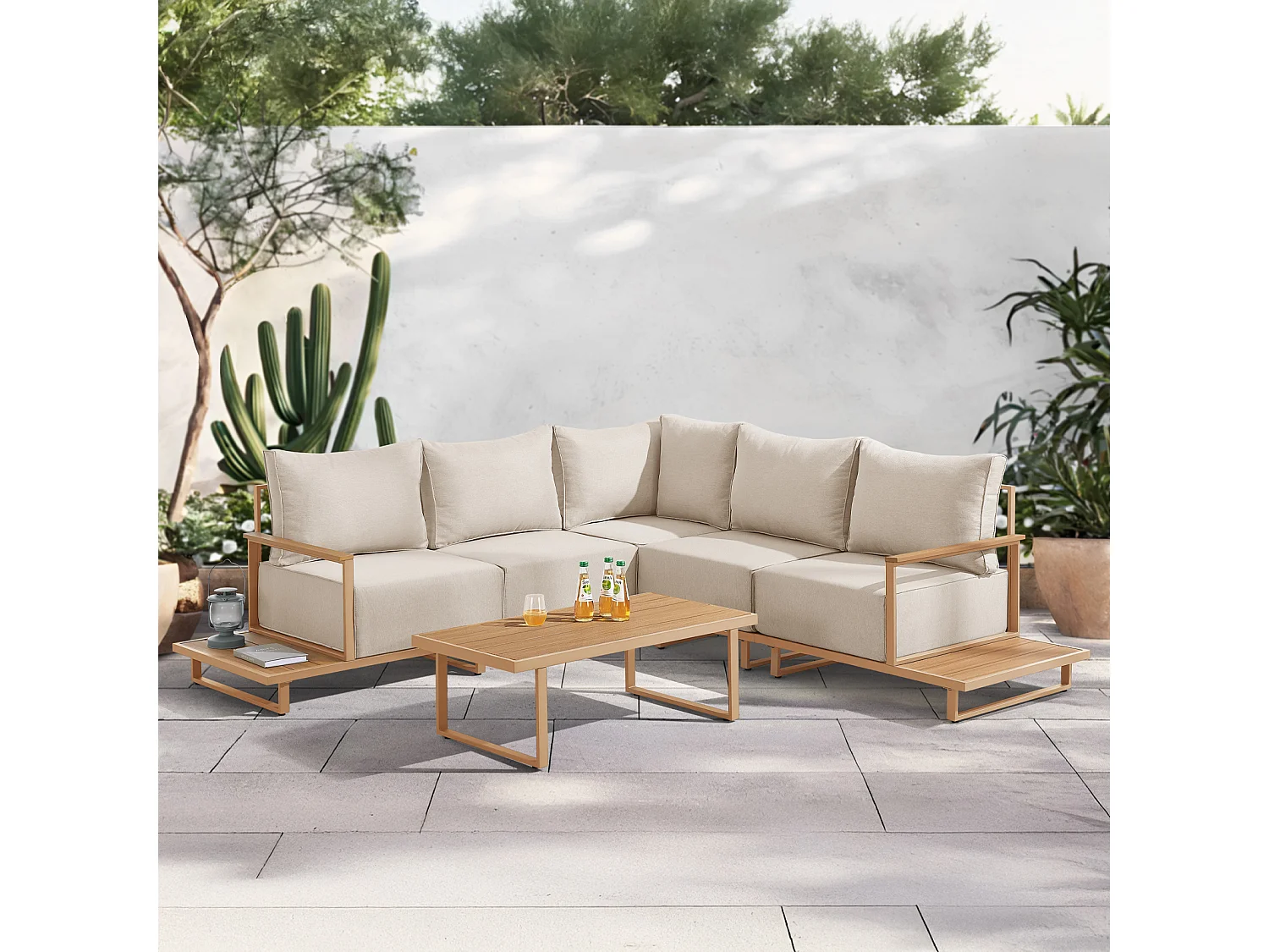 Salon de Jardin Ensemble de Lounge Extérieur Modulaire Coussins de 25 cm d'Épaisseur Beige