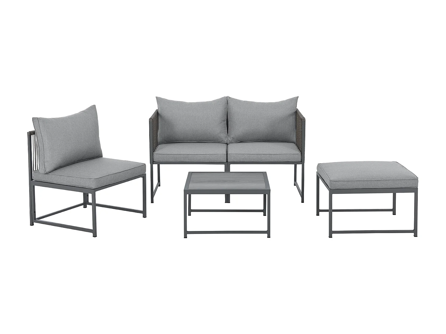 Salon de jardin en résine tressée Canapé d'angle modulable Table Coussins inclus Gris