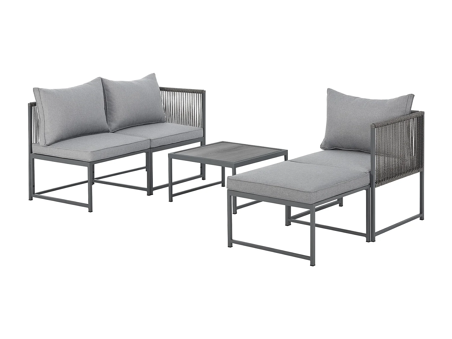 Salon de jardin en résine tressée Canapé d'angle modulable Table Coussins inclus Gris