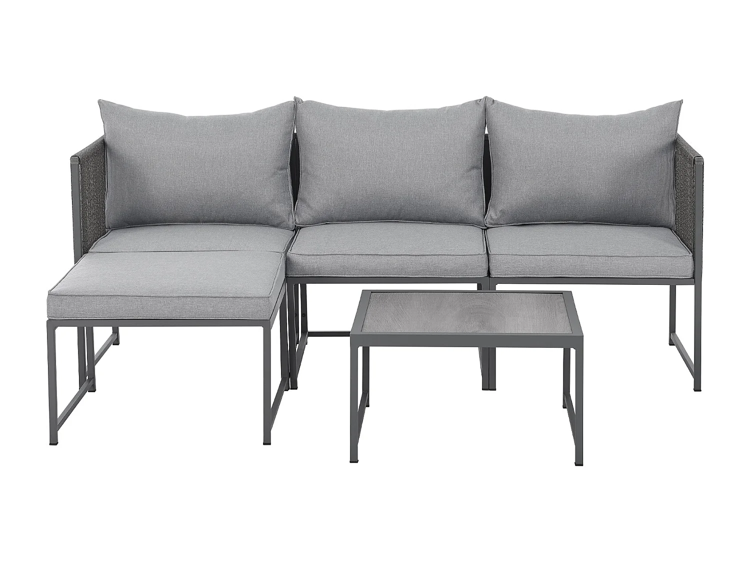 Salon de jardin en résine tressée Canapé d'angle modulable Table Coussins inclus Gris