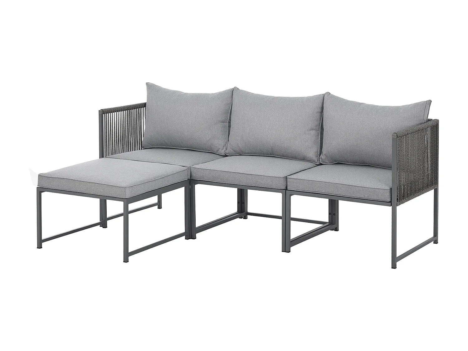 Salon de jardin en résine tressée Canapé d'angle modulable Table Coussins inclus Gris