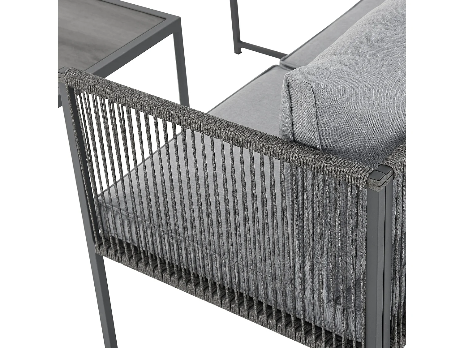 Salon de jardin en résine tressée Canapé d'angle modulable Table Coussins inclus Gris