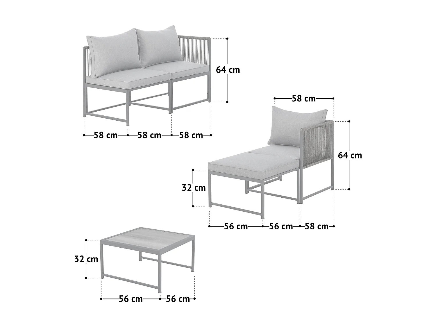 Salon de jardin en résine tressée Canapé d'angle modulable Table Coussins inclus Beige