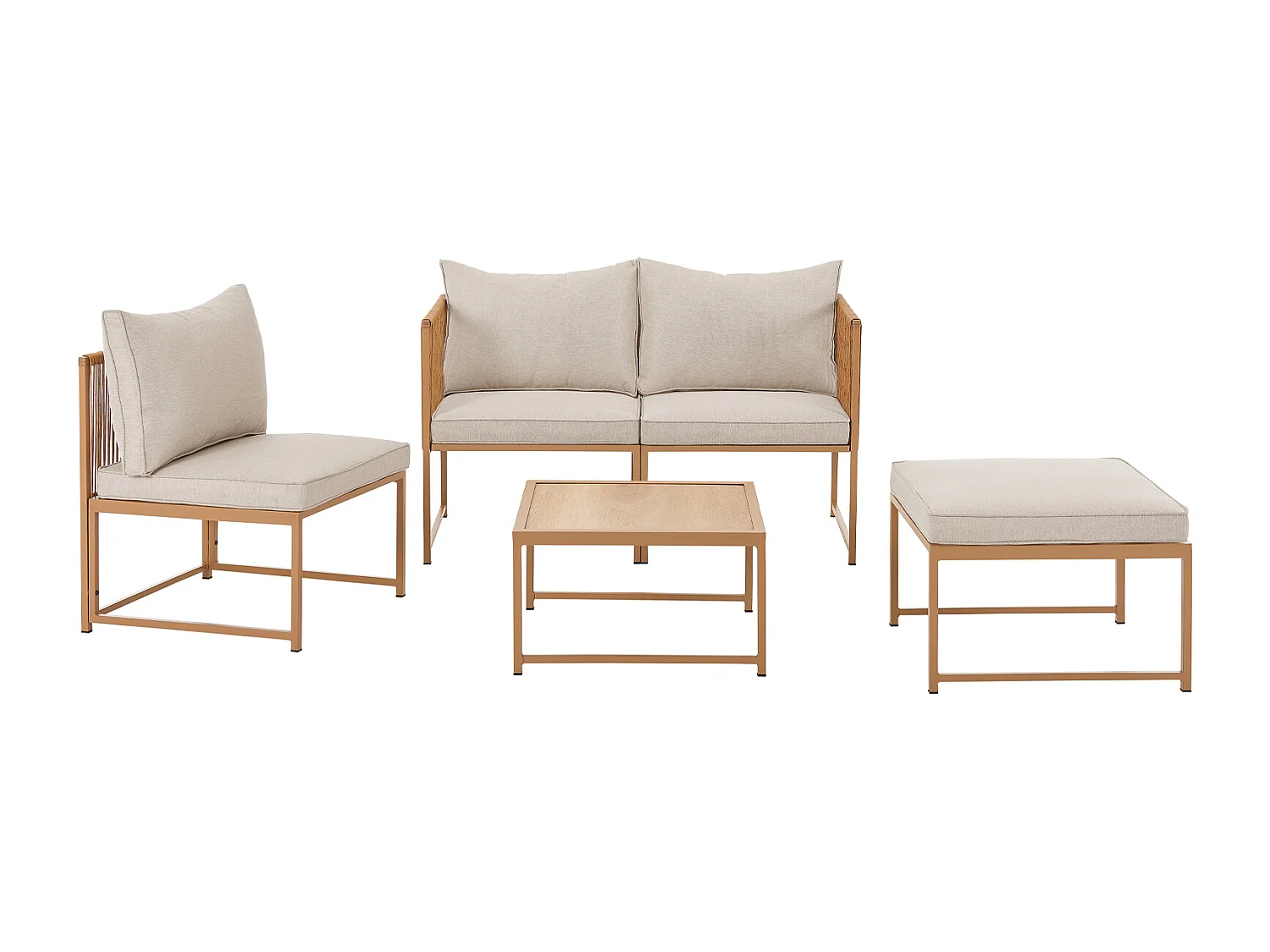 Salon de jardin en résine tressée Canapé d'angle modulable Table Coussins inclus Beige