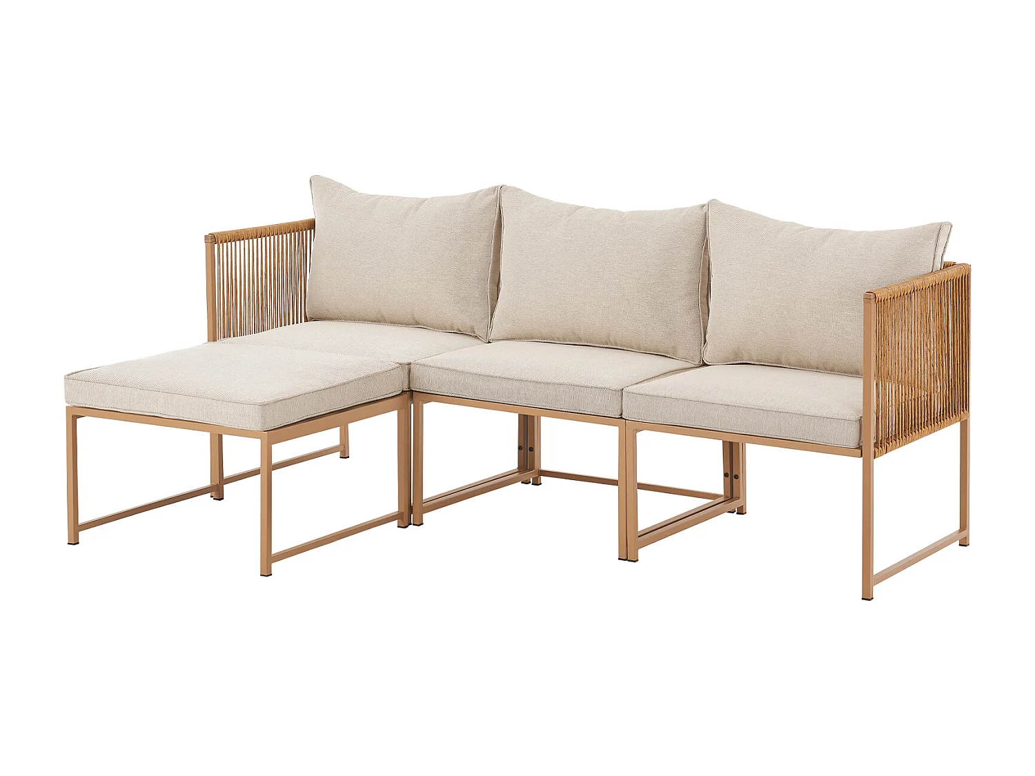 Salon de jardin en résine tressée Canapé d'angle modulable Table Coussins inclus Beige