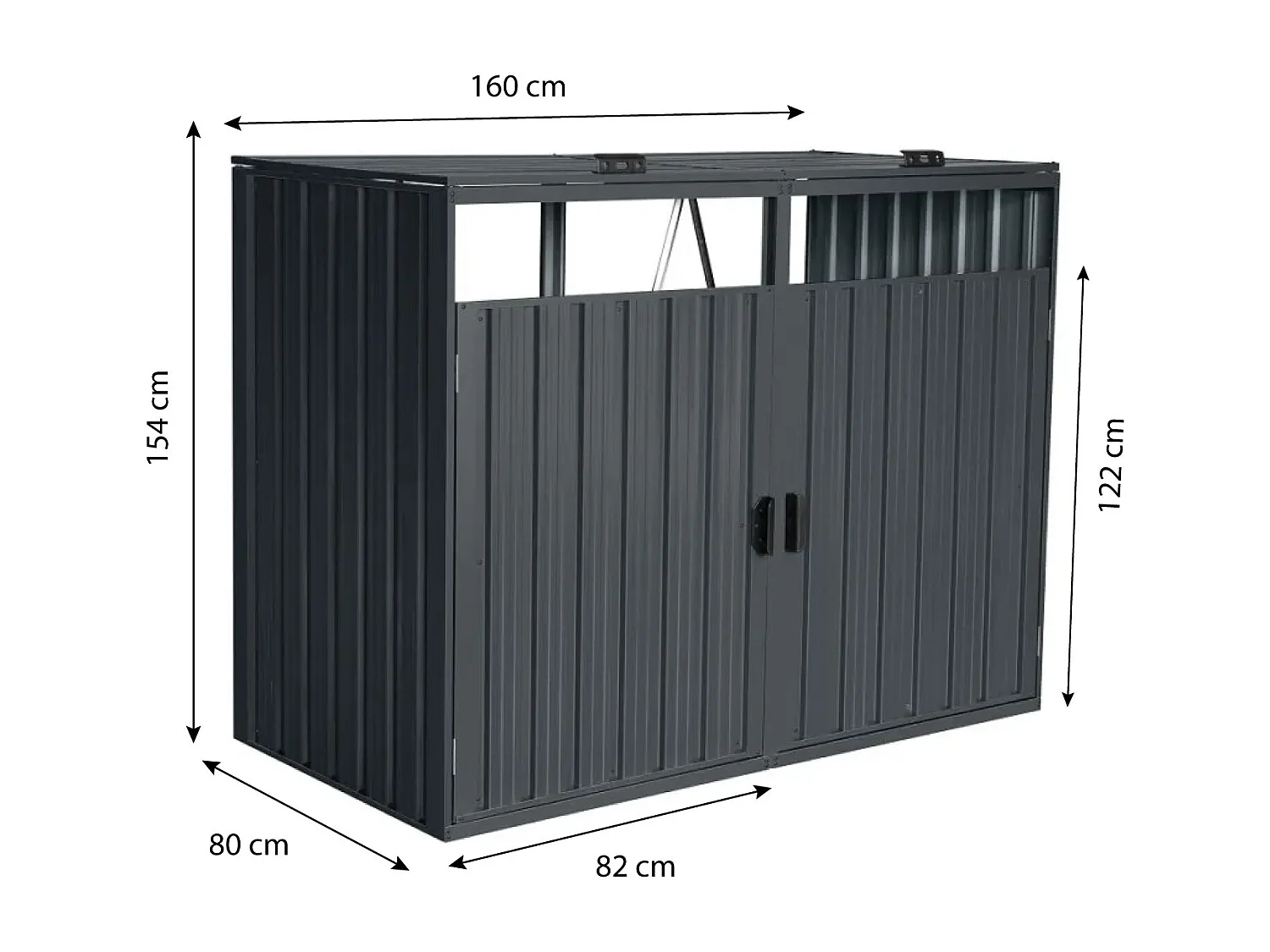 Cache Poubelle Exterieur | 160 x 80 x 122 cm | Métal (Acier galvanisé) | Couleur Anthracite | Abri Poubelle Exterieur Double