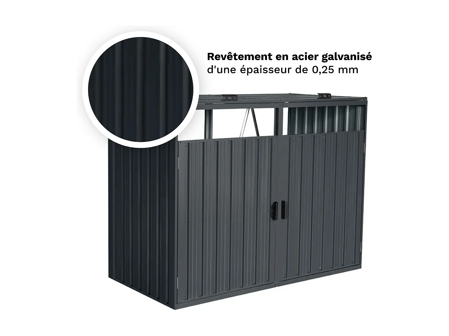 Cache Poubelle Exterieur | 160 x 80 x 122 cm | Métal (Acier galvanisé) | Couleur Anthracite | Abri Poubelle Exterieur Double