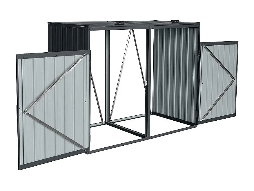 Cache Poubelle Exterieur | 160 x 80 x 122 cm | Métal (Acier galvanisé) | Couleur Anthracite | Abri Poubelle Exterieur Double