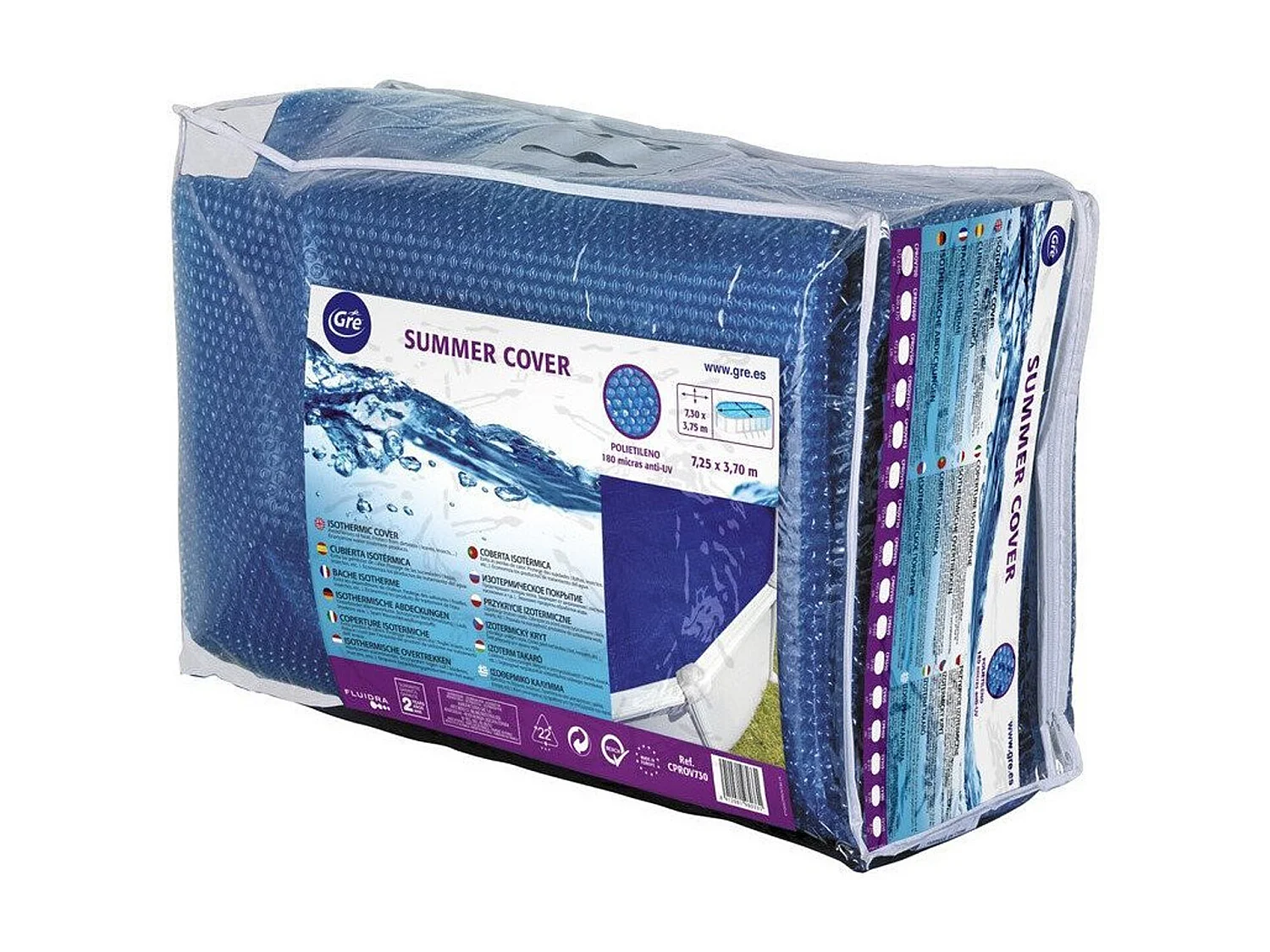 Bâche à bulles pour piscine acier ovale GRE 7,30 x 3,75 m - 180 microns