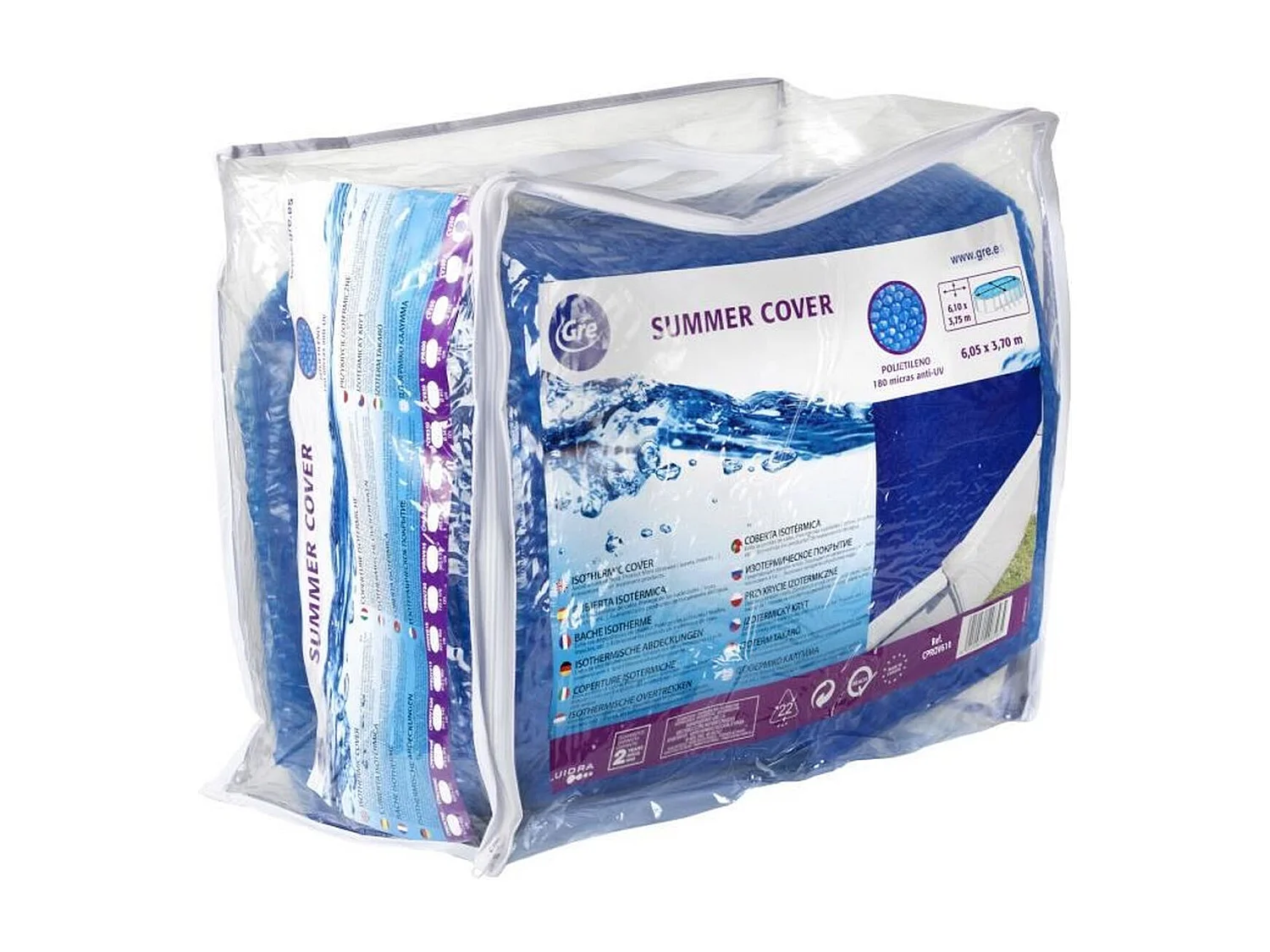 Bâche à bulles pour piscines ovales GRE 180 microns - 6,10 x 3,75 m