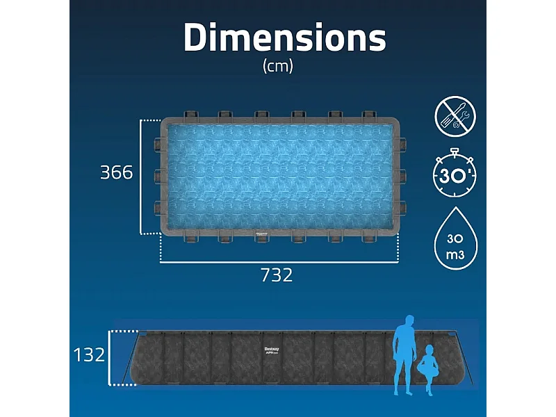 Piscine tubulaire rectangulaire Bestway APX 365 7,32 x 3,66 x 1,32 m + Filtration + Accessoires