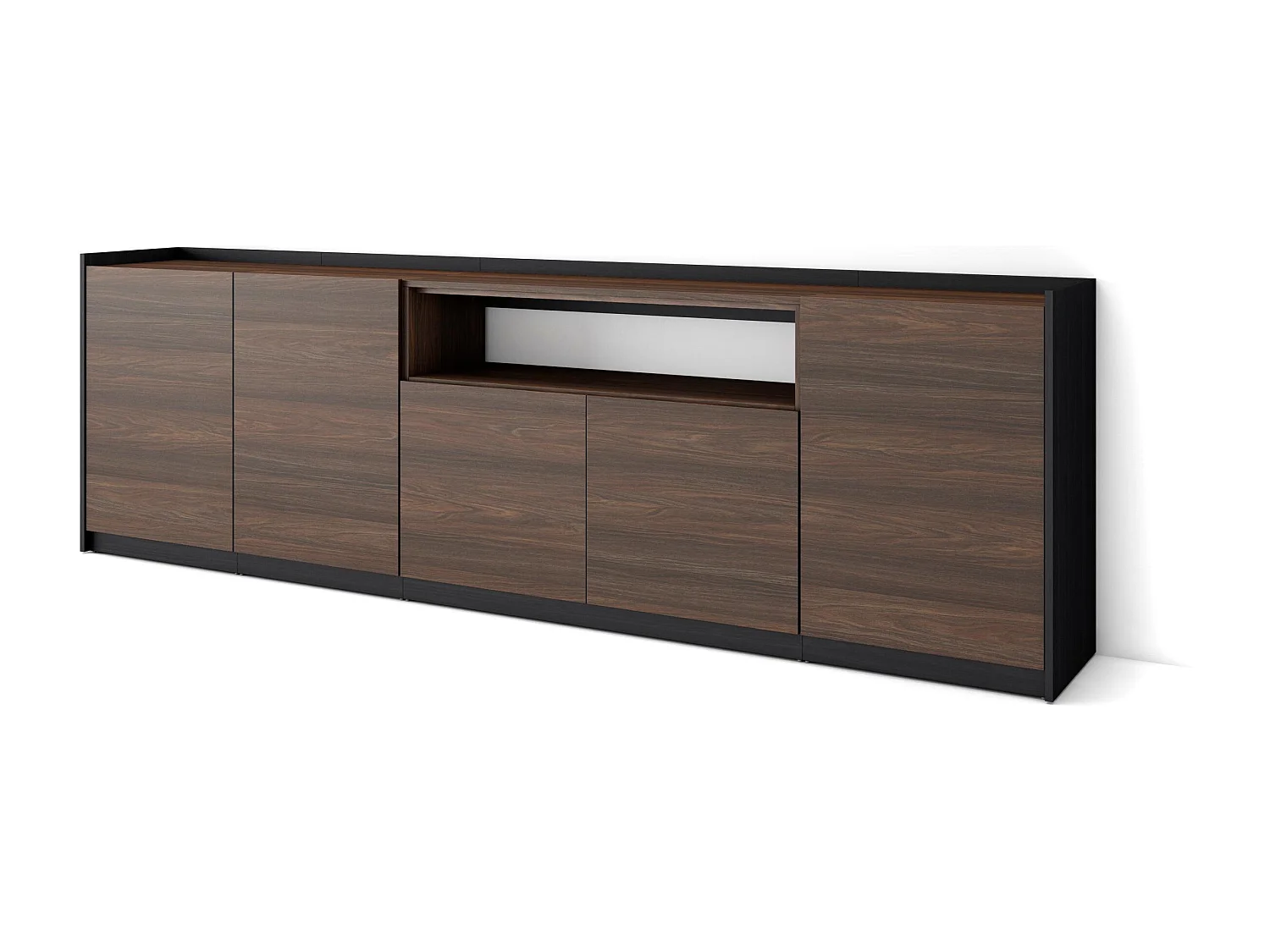 Buffet salon et cuisine, 260x80x37 cm, 5 Portes, Meuble chaussure, Chêne foncé et Noir