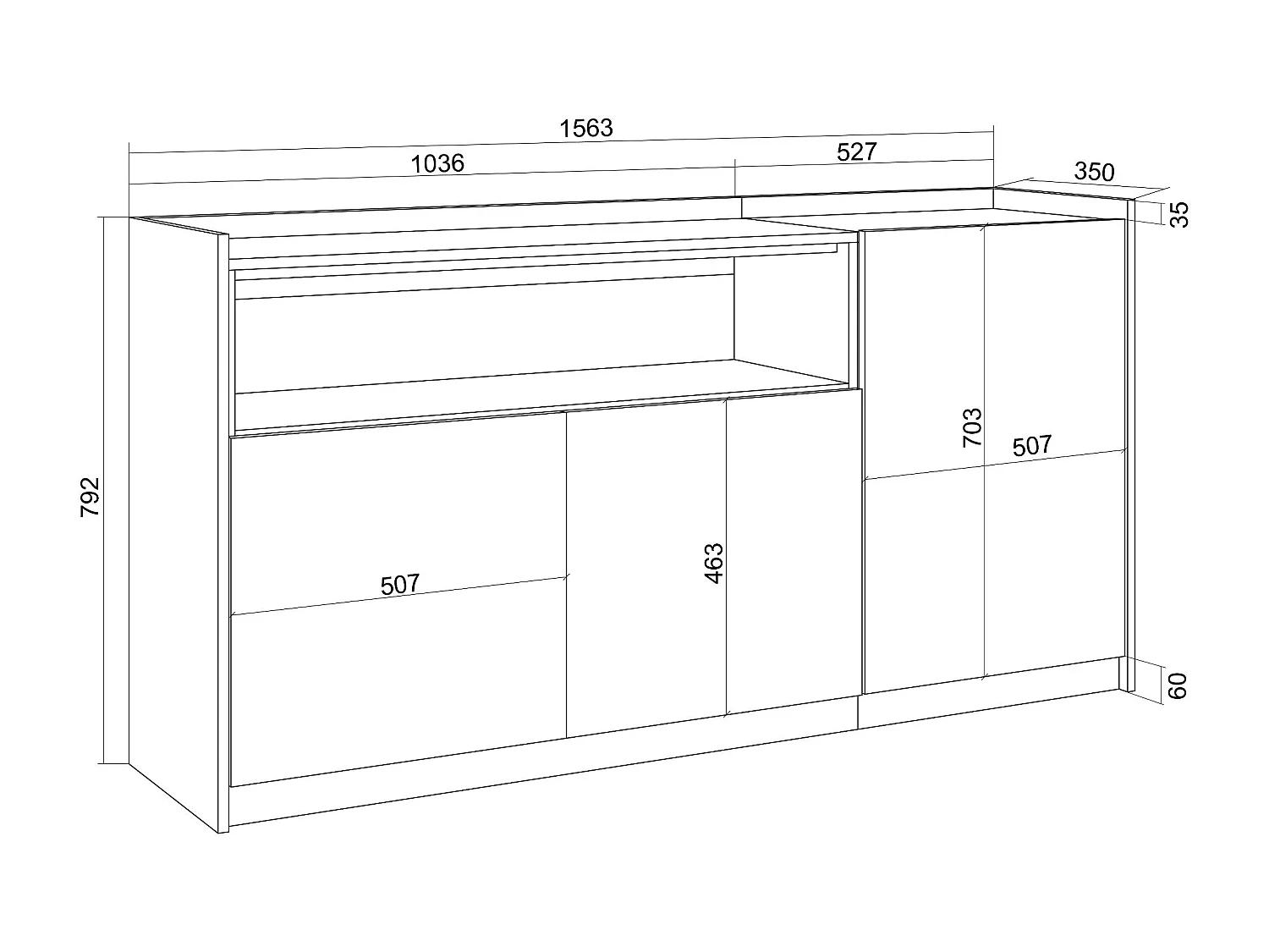Buffet salon et cuisine, 156x80x37 cm, 3 Portes, Meuble chaussure, Chêne et noir