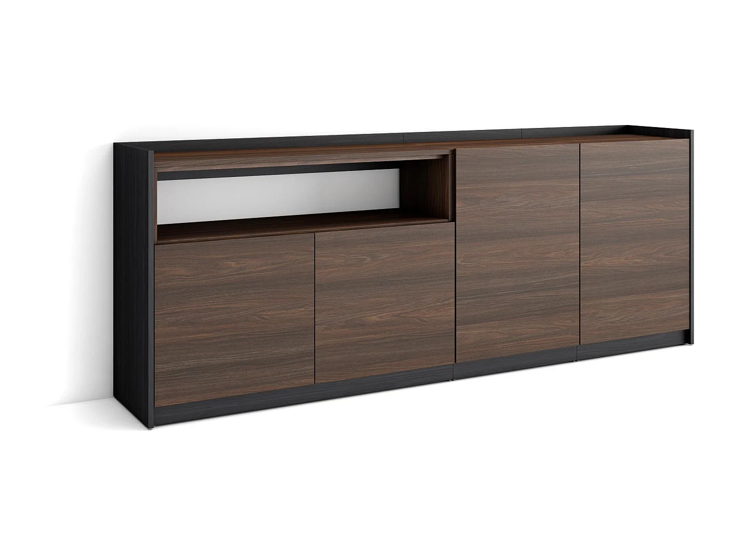 Buffet salon et cuisine, 207x80x37 cm, 4 Portes, Meuble chaussure, Chêne foncé et Noir