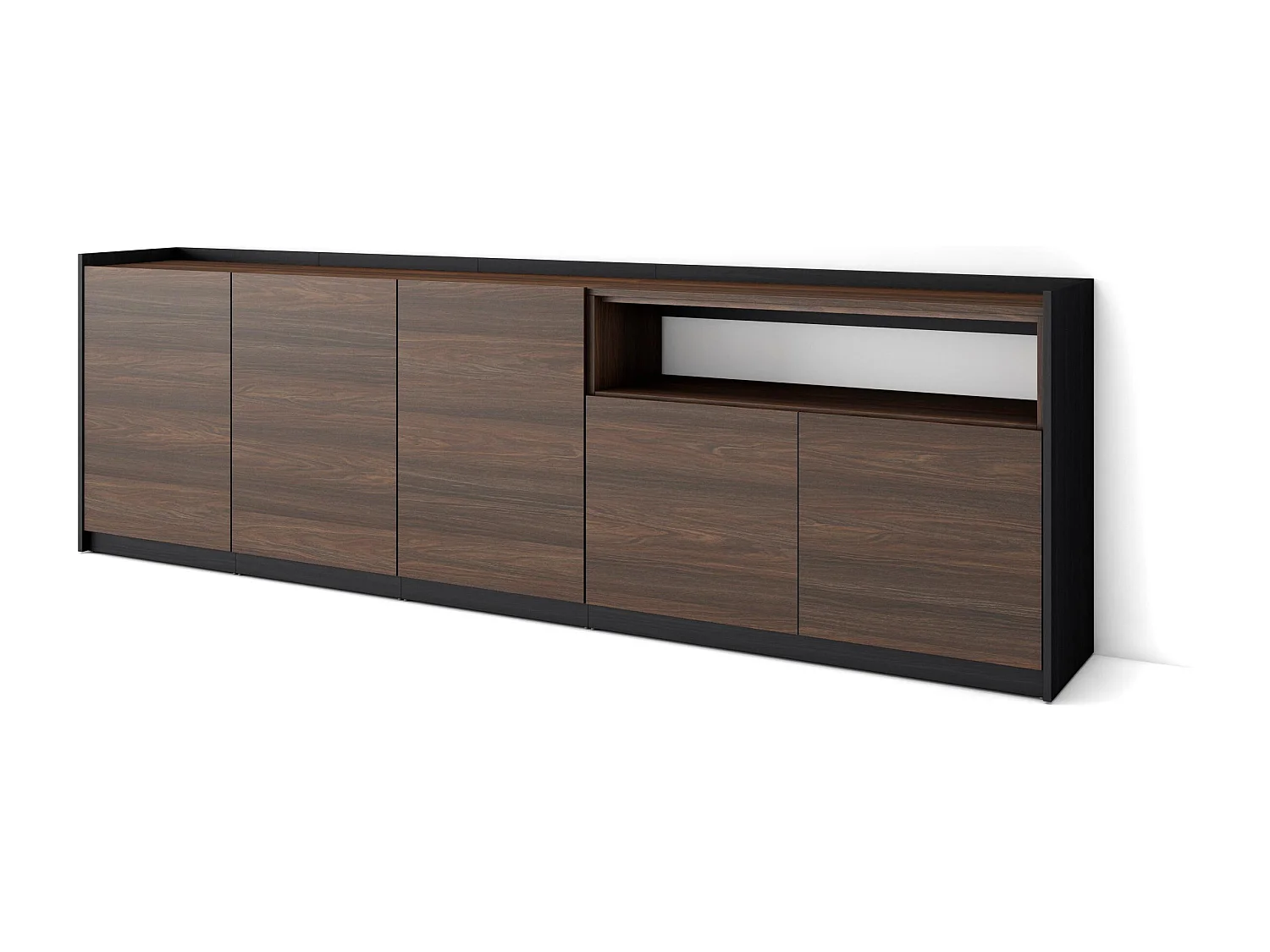 Buffet salon et cuisine, 260x80x37 cm, 5 Portes, Meuble chaussure, Chêne foncé et Noir