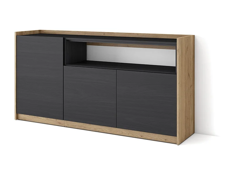 Buffet salon et cuisine, 156x80x37 cm, 3 Portes, Meuble chaussure, Noir et chêne