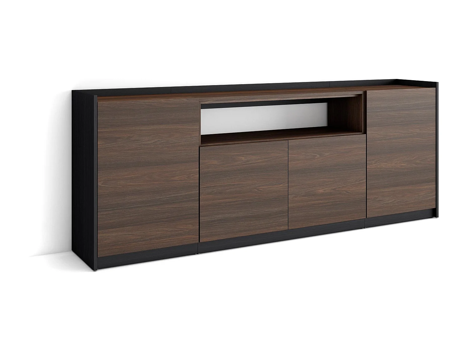 Buffet salon et cuisine, 207x80x37 cm, 4 Portes, Meuble chaussure, Chêne foncé et Noir