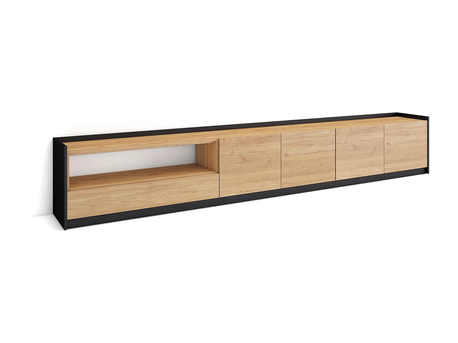 TV-Schrank, Lowboard, 310x50x37 cm, Für TV-Geräte bis zu 80", Fernsehtisch, Eiche Schwarz