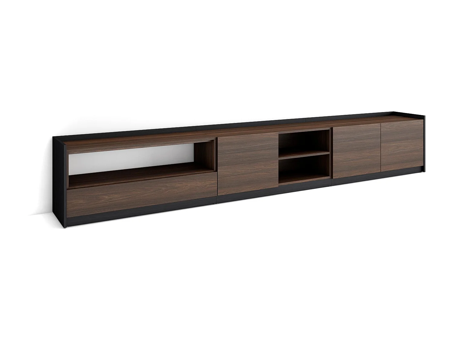TV-Meubel, Lowboard, 310x50x37 cm, Voor tv's tot 80", TV-Tafel, Donkere eik en Zwart