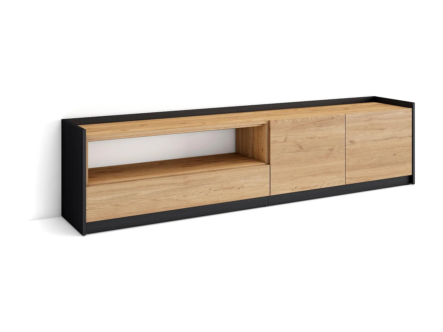 TV-Schrank, Lowboard, 207x50x37 cm, Für TV-Geräte bis zu 80", Fernsehtisch, Eiche Schwarz