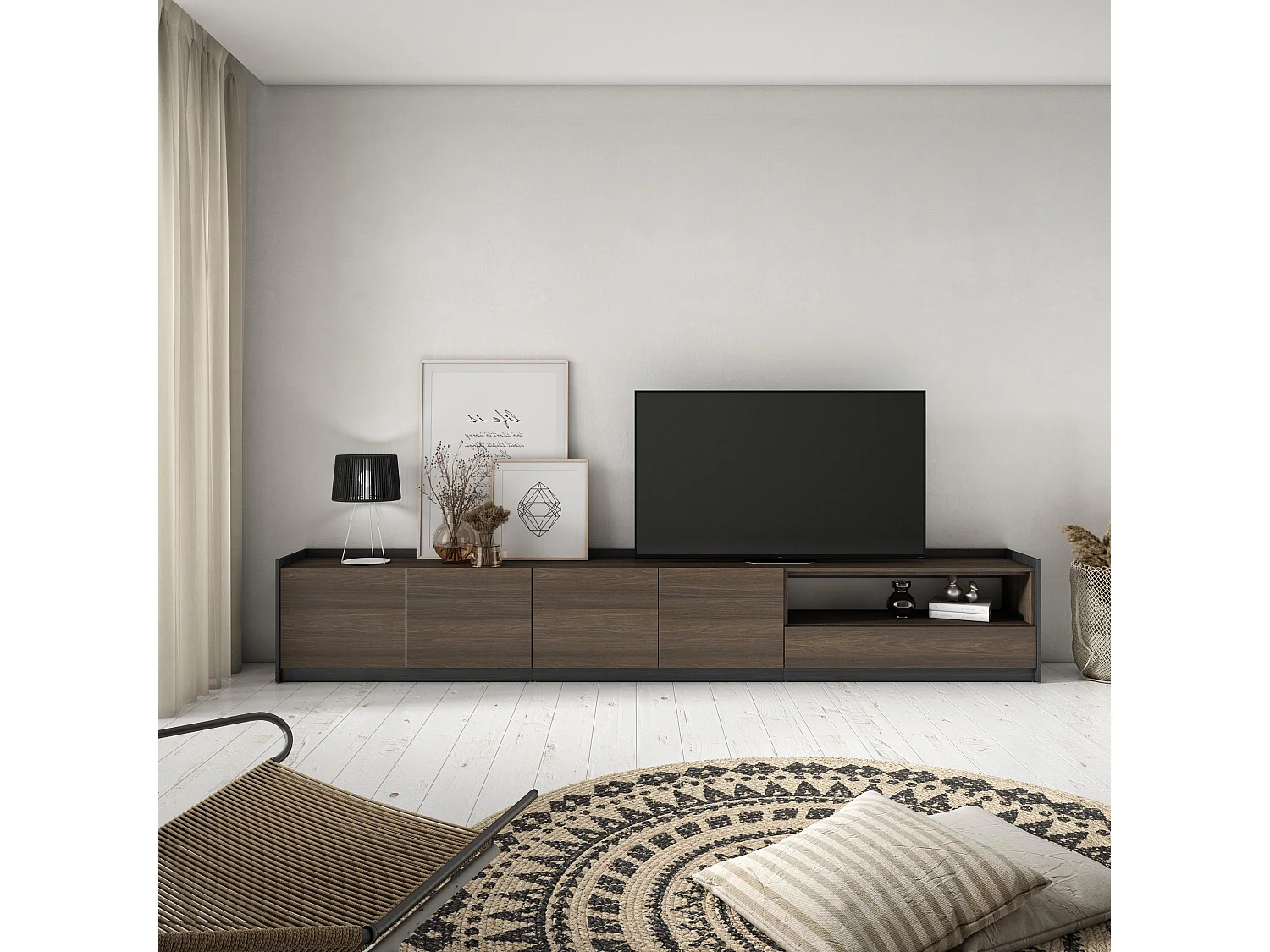 Mobile TV Soggiorno, 310x50x37 cm, Per TV fino a 80", Mobile Soggiorno, Rovere scuro e Nero